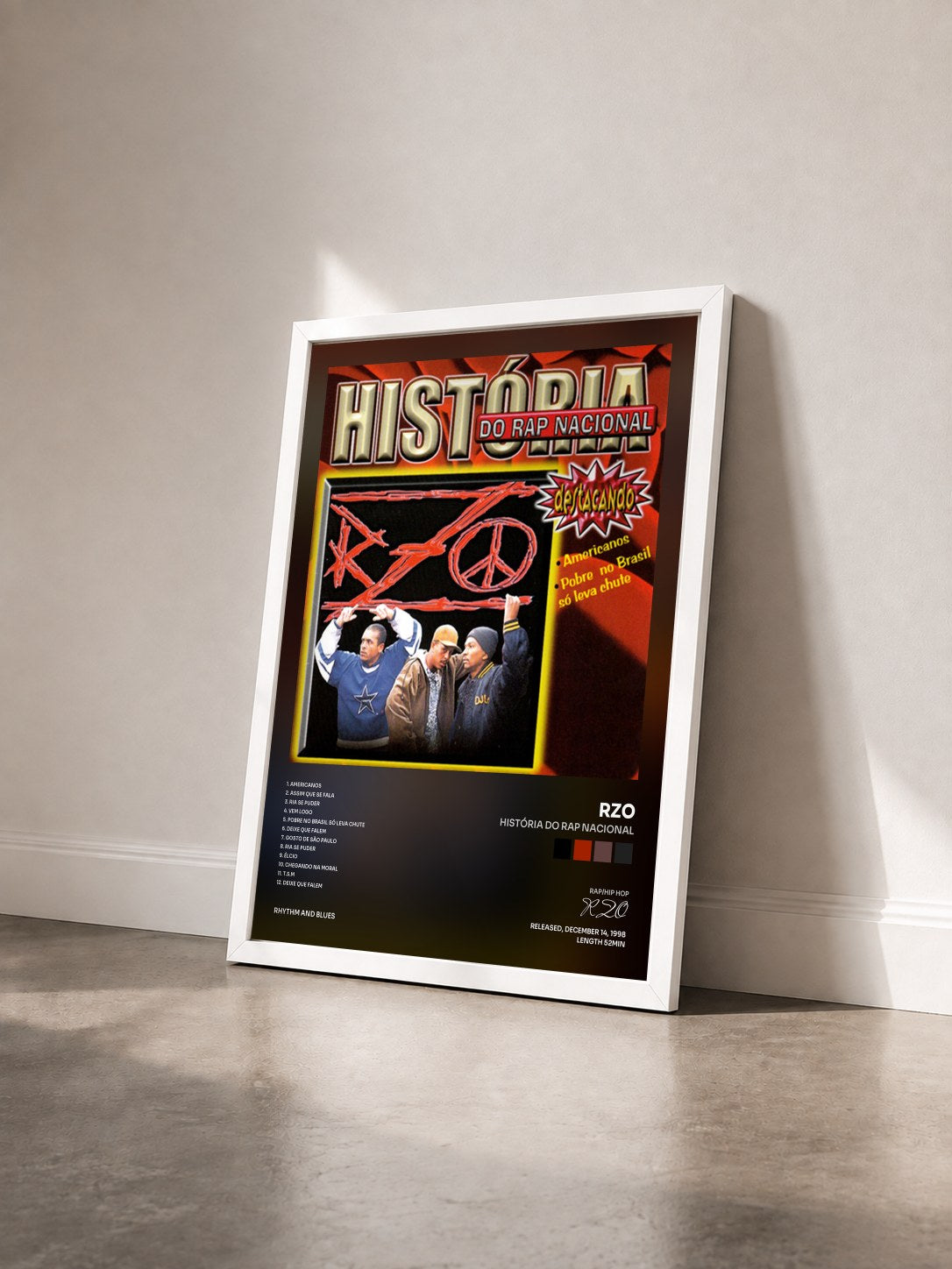 #blanc Tableau de l'album História do Rap Nacional de RZO vu de trois quarts, cadre blanc