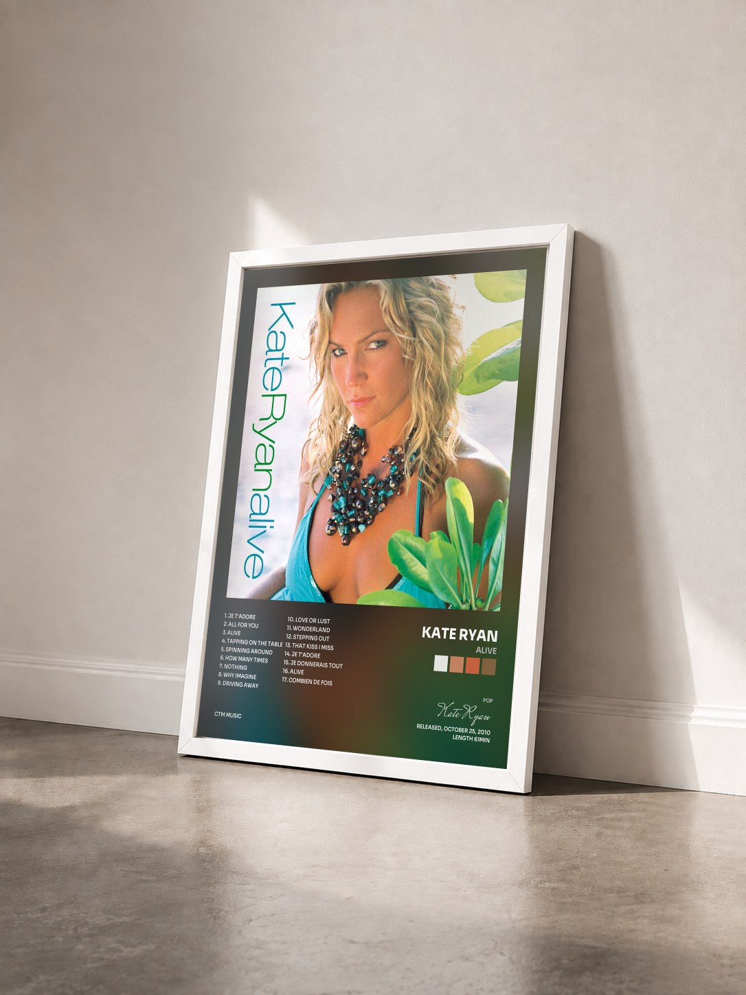 #blanc Tableau de l'album Alive de Kate Ryan vu de trois quarts, cadre blanc