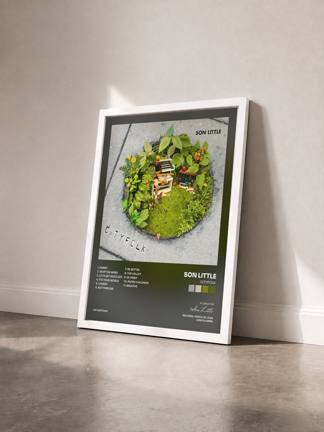 #blanc Tableau de l'album Cityfolk de Son Little vu de trois quarts, cadre blanc