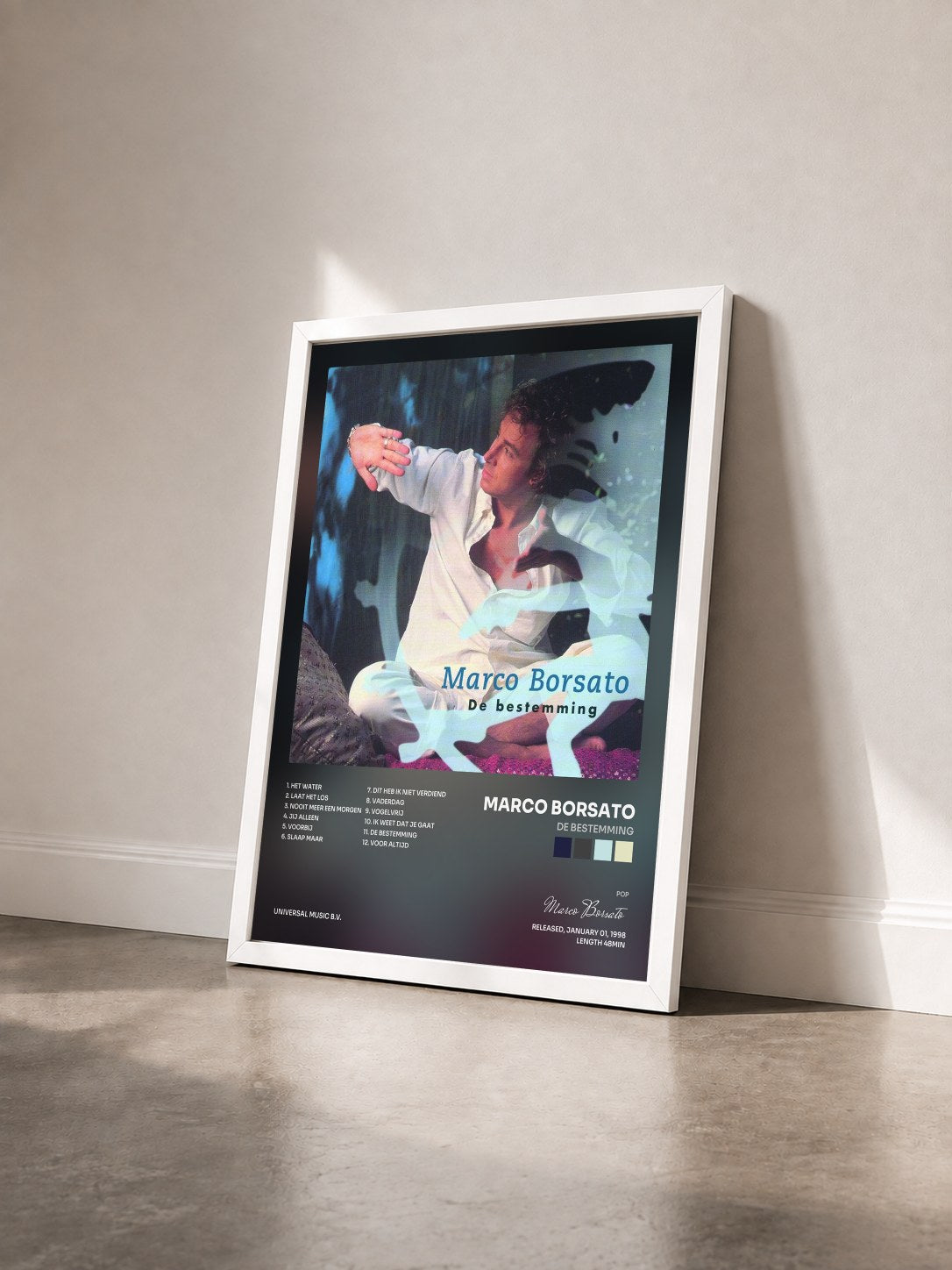 #blanc Tableau de l'album De Bestemming de Marco Borsato vu de trois quarts, cadre blanc