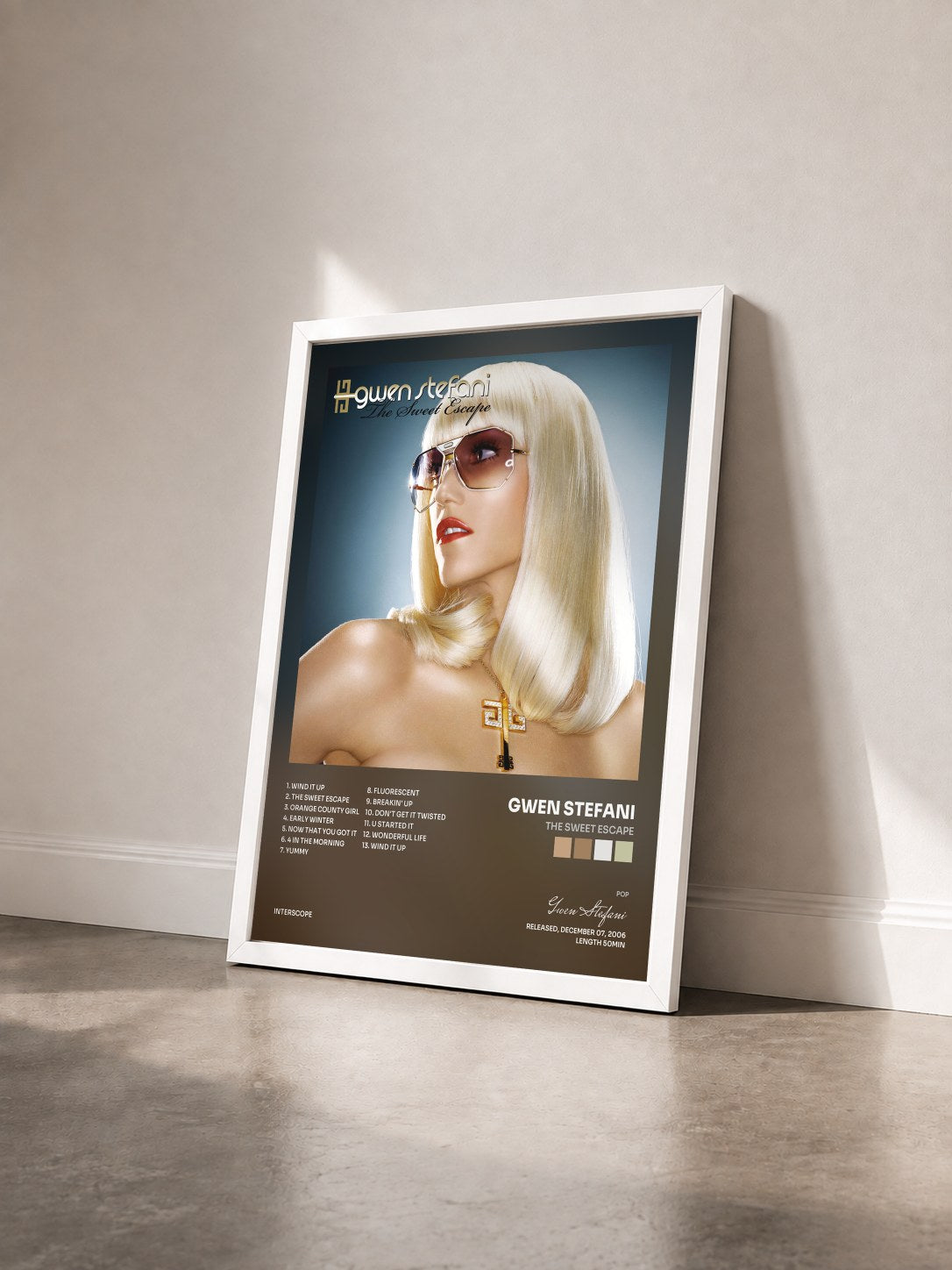 #blanc Tableau de l'album The Sweet Escape de Gwen Stefani vu de trois quarts, cadre blanc