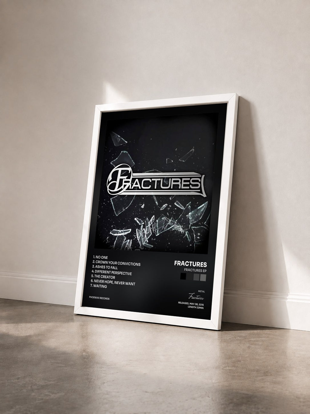 #blanc Tableau de l'album Fractures EP de Fractures vu de trois quarts, cadre blanc