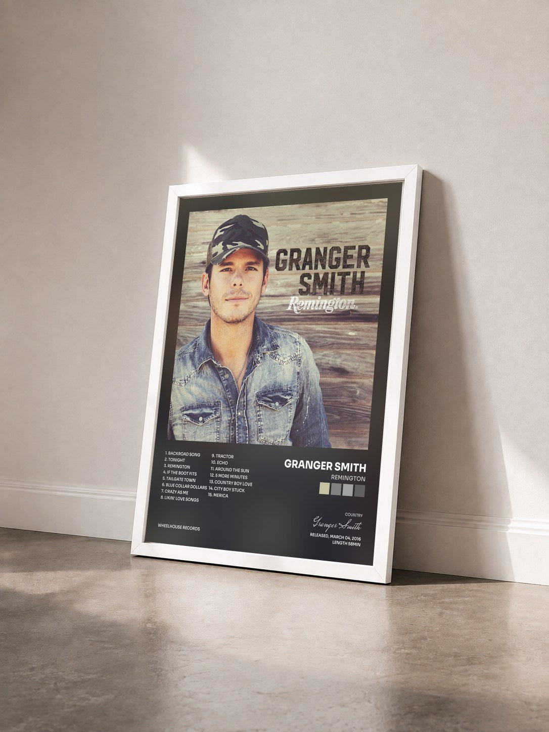 #blanc Tableau de l'album Remington de Granger Smith vu de trois quarts, cadre blanc