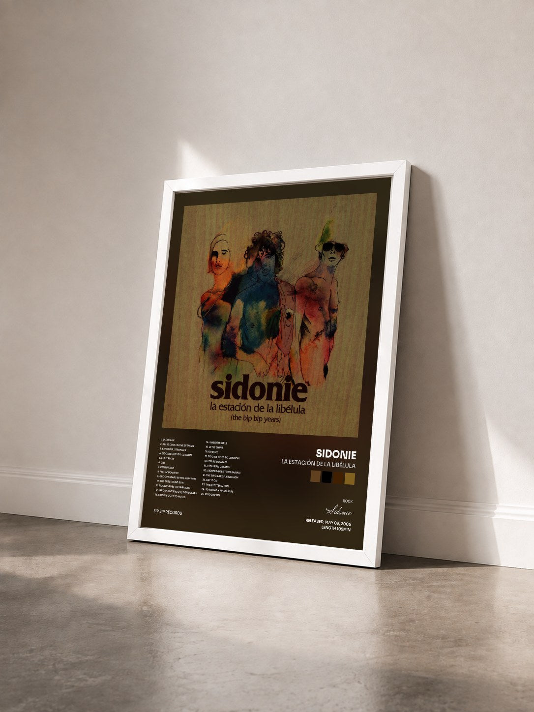 #blanc Tableau de l'album La Estación De La Libélula de Sidonie vu de trois quarts, cadre blanc