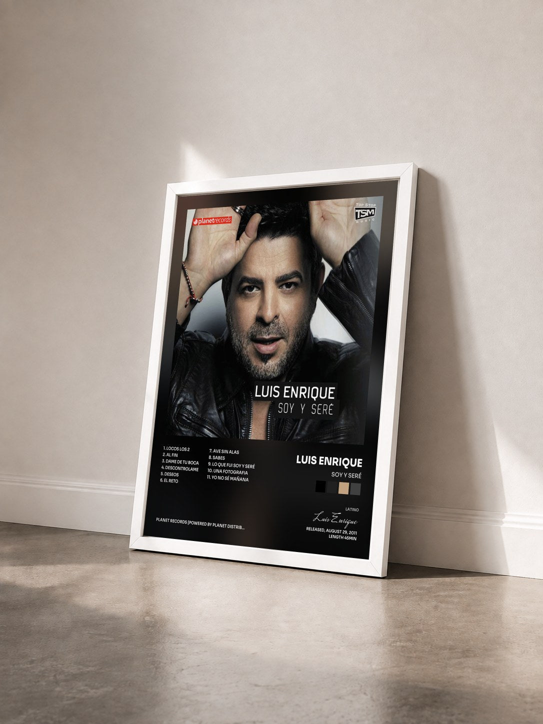 #blanc Tableau de l'album Soy Y Seré de Luis Enrique vu de trois quarts, cadre blanc