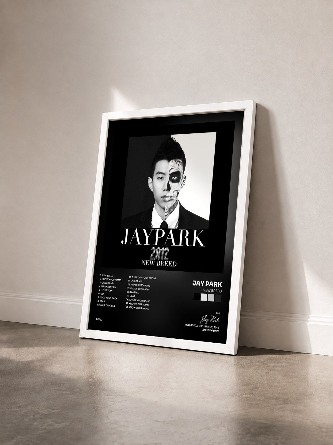 #blanc Tableau de l'album New Breed de Jay Park vu de trois quarts, cadre blanc