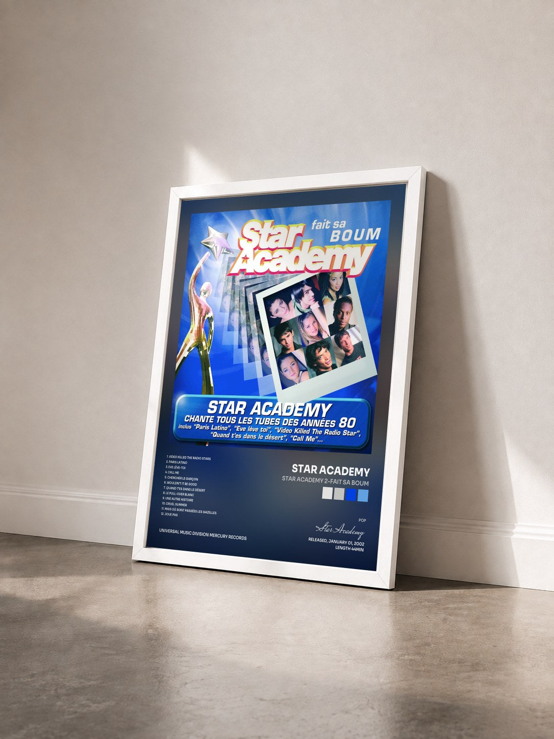 #blanc Tableau de l'album Star Academy 2-Fait Sa Boum de Star Academy vu de trois quarts, cadre blanc