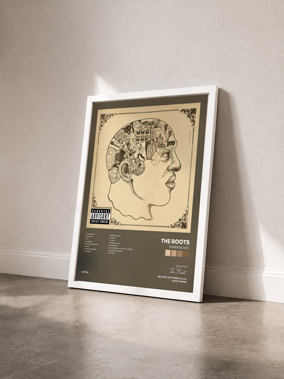 #blanc Tableau de l'album Phrenology de The Roots vu de trois quarts, cadre blanc