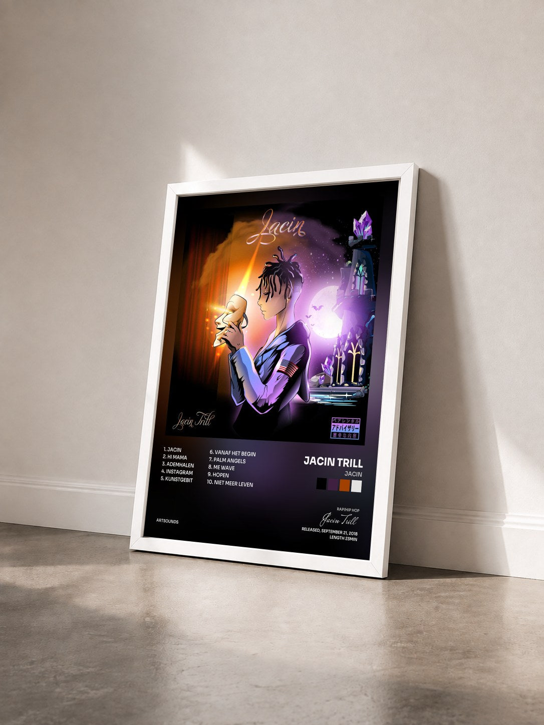 #blanc Tableau de l'album Jacin de Jacin Trill vu de trois quarts, cadre blanc