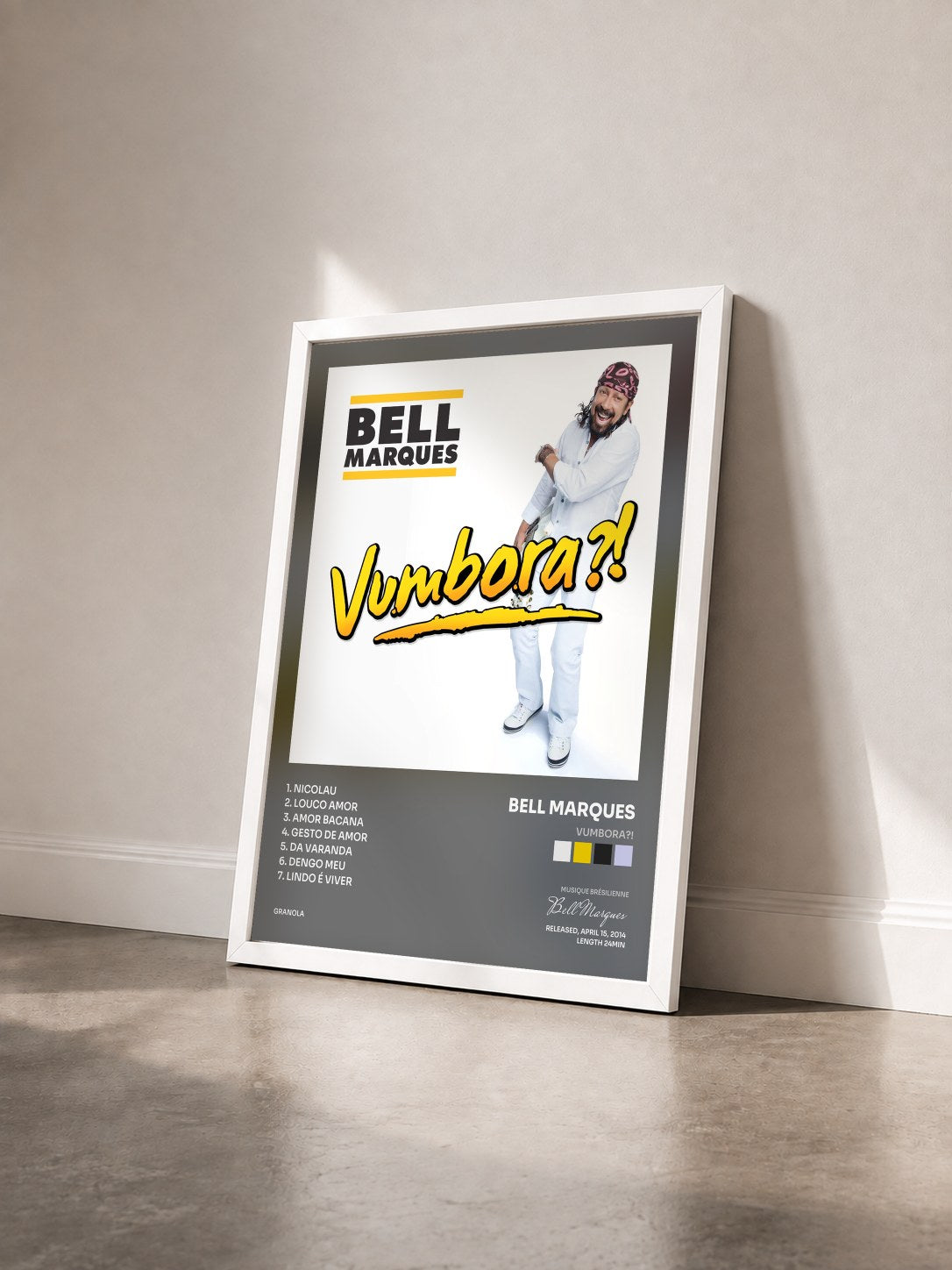 #blanc Tableau de l'album Vumbora?! de Bell Marques vu de trois quarts, cadre blanc