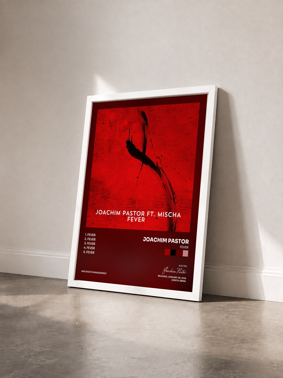 #blanc Tableau de l'album Fever de Joachim Pastor vu de trois quarts, cadre blanc