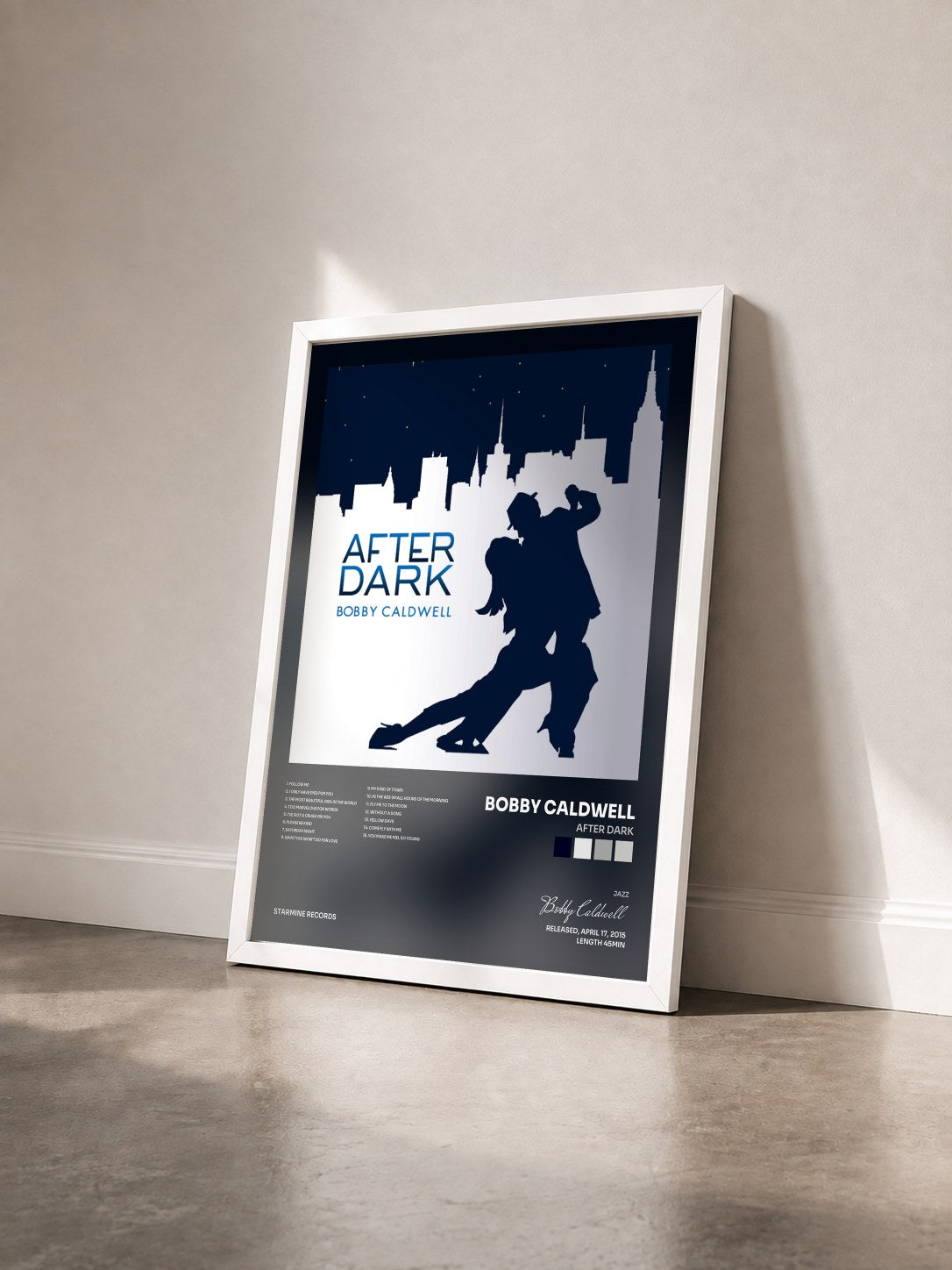 #blanc Tableau de l'album After Dark de Bobby Caldwell vu de trois quarts, cadre blanc