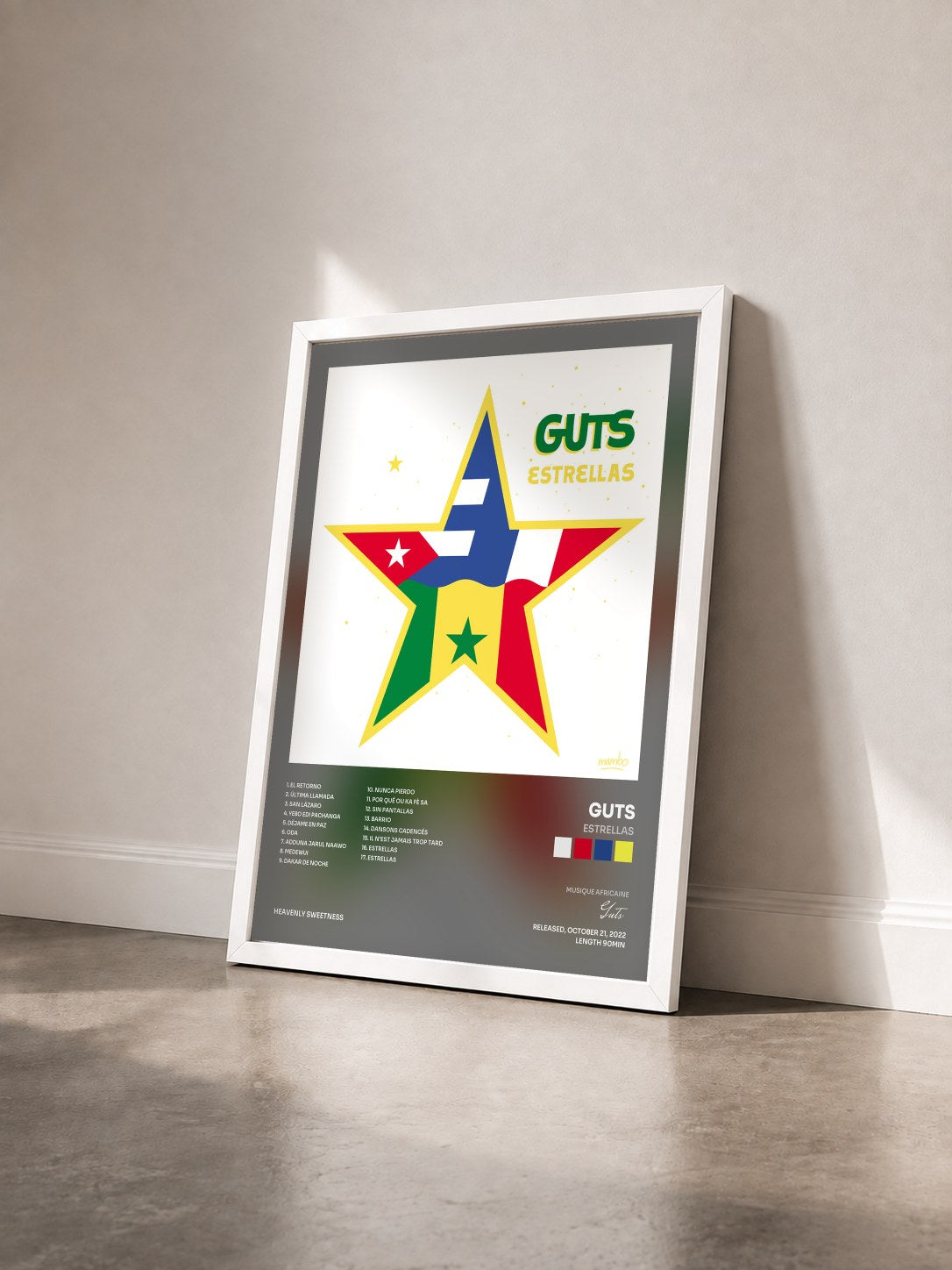 #blanc Tableau de l'album Estrellas de Guts vu de trois quarts, cadre blanc