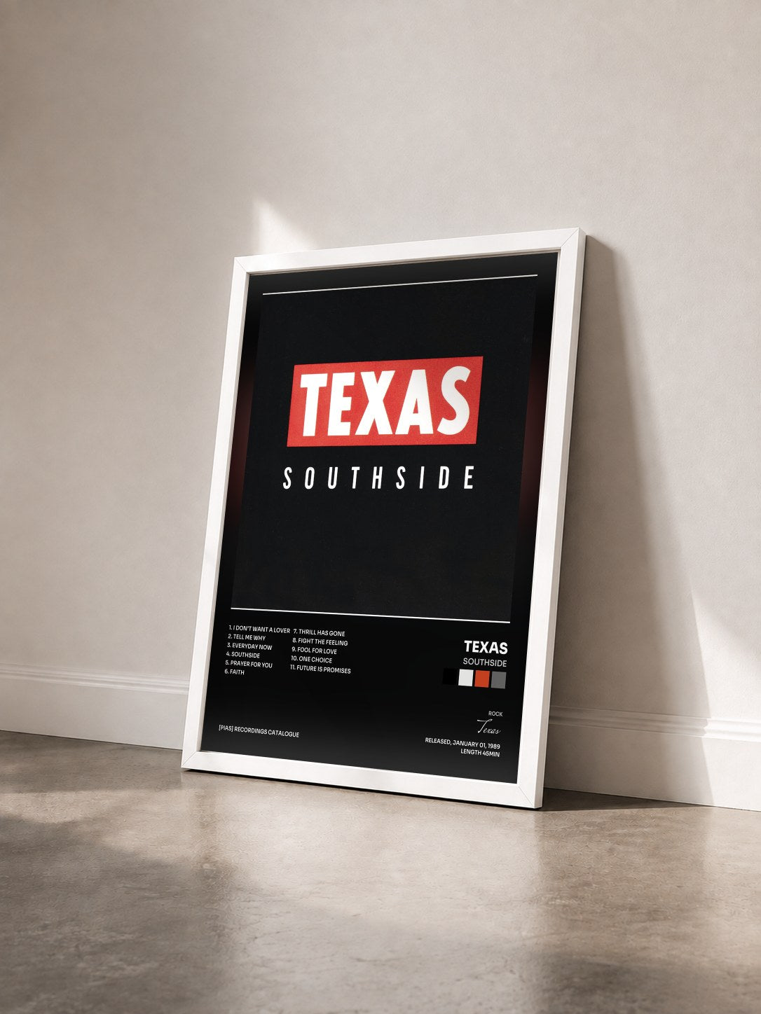 #blanc Tableau de l'album Southside de Texas vu de trois quarts, cadre blanc