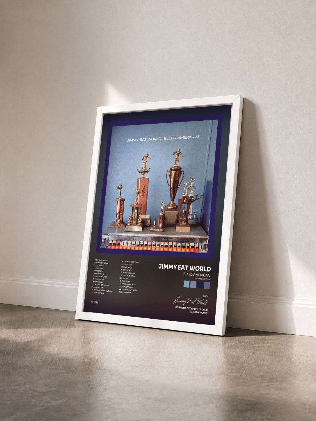 #blanc Tableau de l'album Bleed American (Deluxe Edition) de Jimmy Eat World vu de trois quarts, cadre blanc