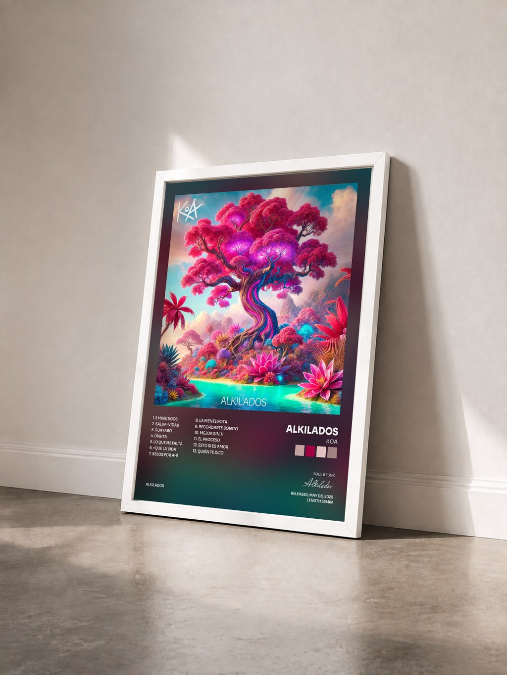 #blanc Tableau de l'album KOA de Alkilados vu de trois quarts, cadre blanc
