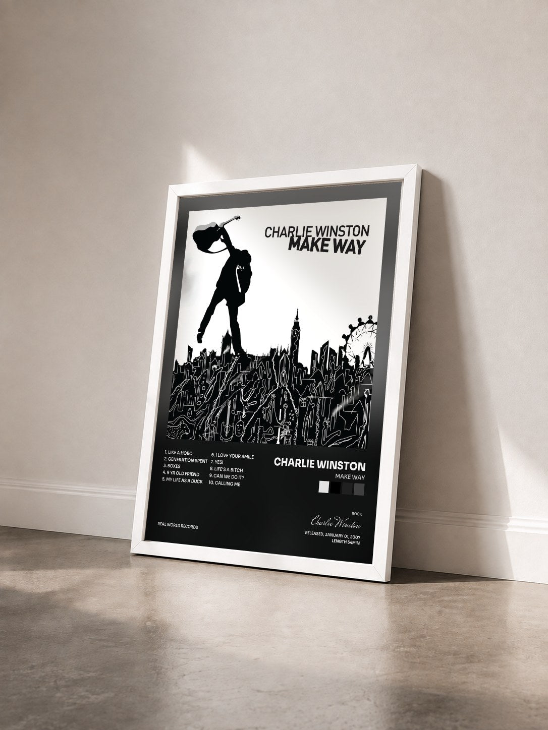 #blanc Tableau de l'album Make Way de Charlie Winston vu de trois quarts, cadre blanc