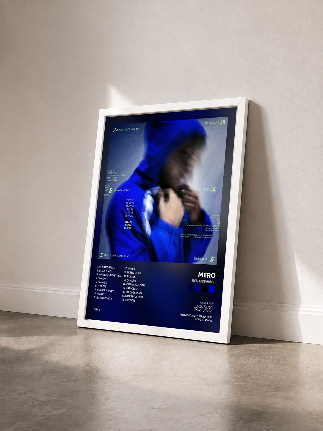 #blanc Tableau de l'album Renaissance de MERO vu de trois quarts, cadre blanc