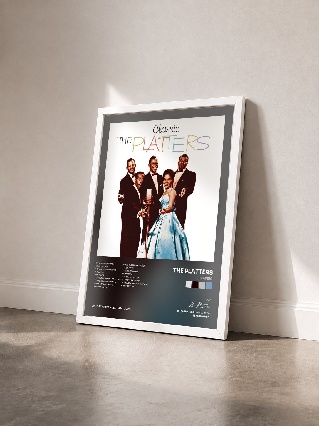 #blanc Tableau de l'album Classic de The Platters vu de trois quarts, cadre blanc