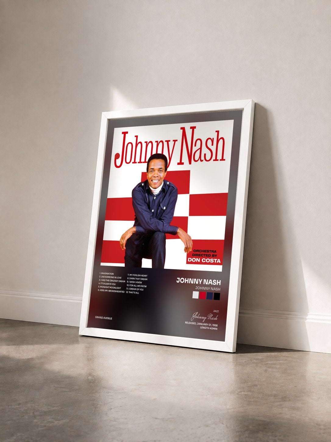 #blanc Tableau de l'album Johnny Nash de Johnny Nash vu de trois quarts, cadre blanc