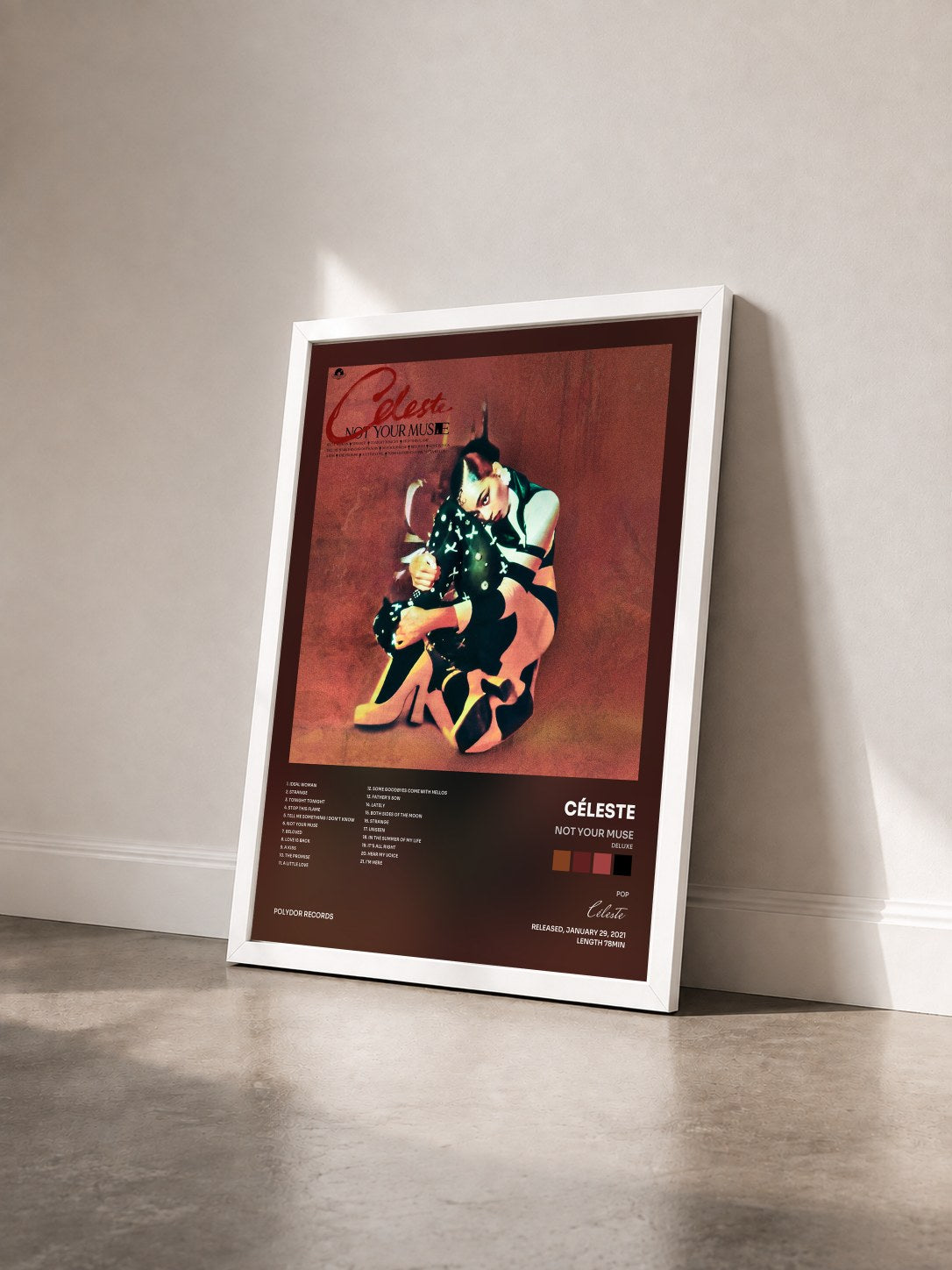 #blanc Tableau de l'album Not Your Muse (Deluxe) de Céleste vu de trois quarts, cadre blanc