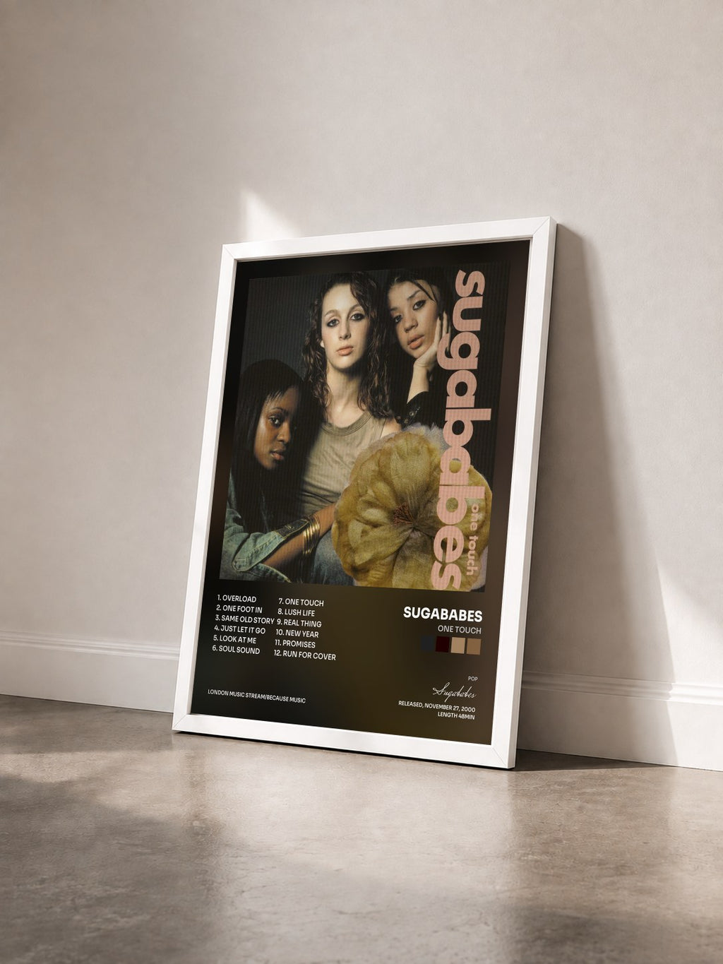 #blanc Tableau de l'album One Touch de Sugababes vu de trois quarts, cadre blanc