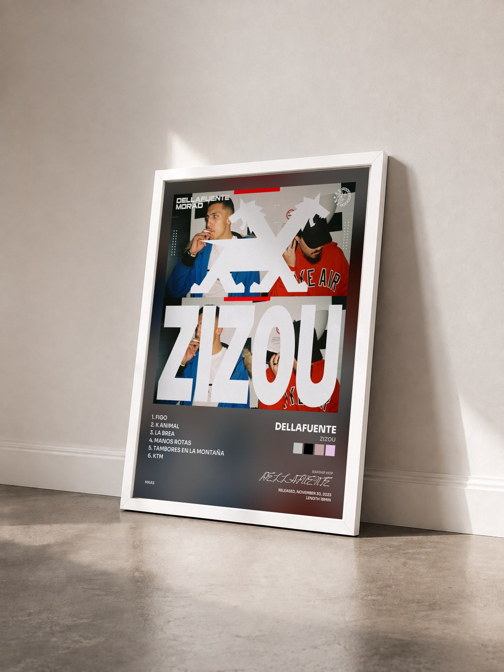 #blanc Tableau de l'album ZIZOU de DELLAFUENTE vu de trois quarts, cadre blanc