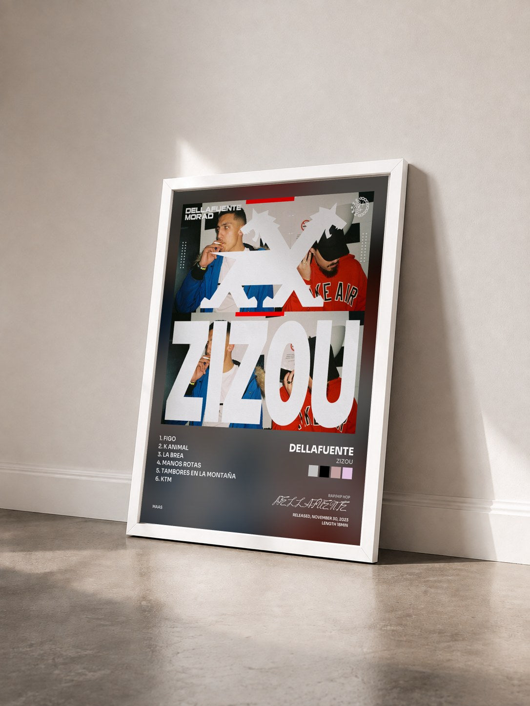 #blanc Tableau de l'album ZIZOU de DELLAFUENTE vu de trois quarts, cadre blanc