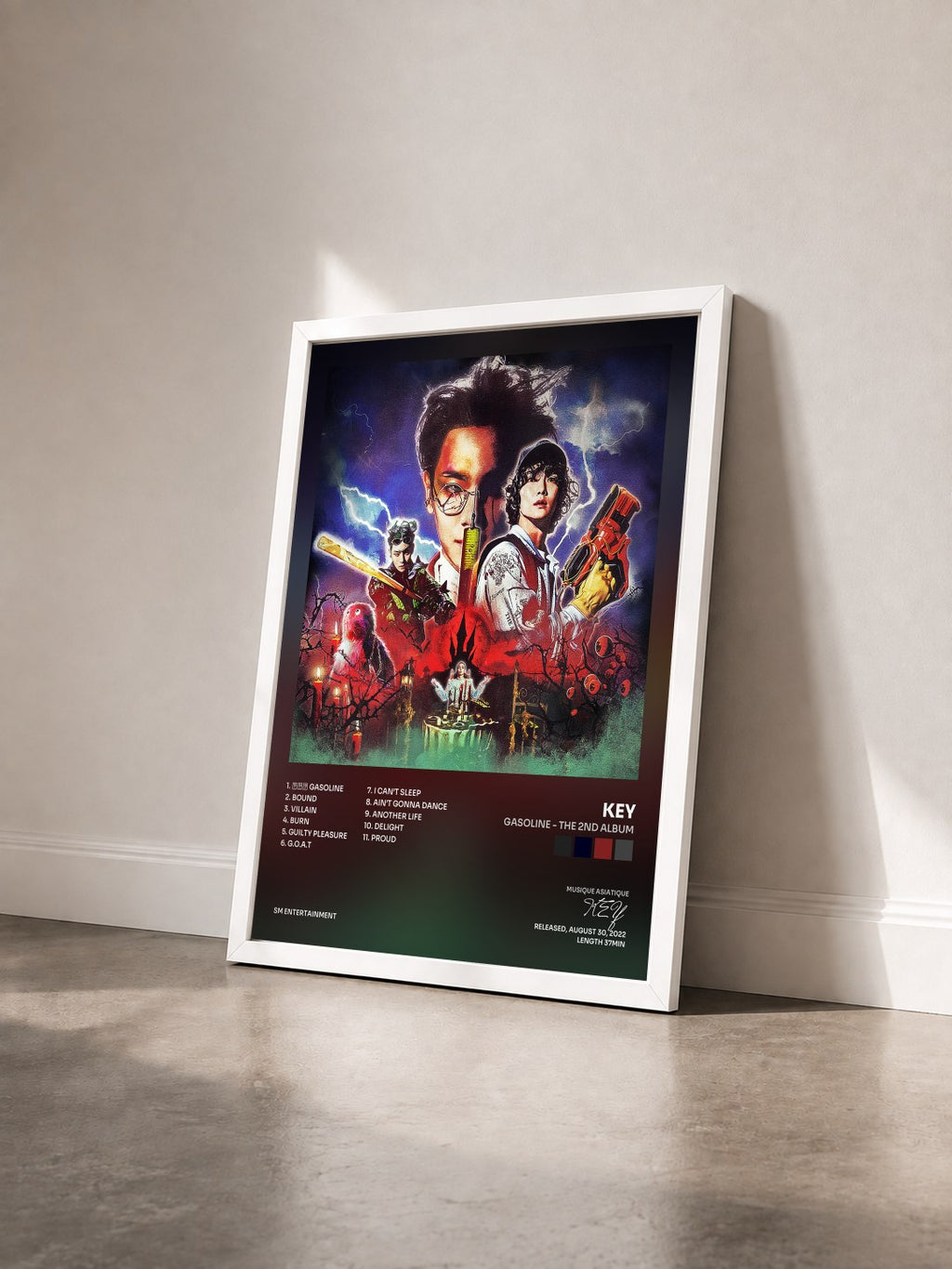 #blanc Gasoline - The 2nd Album by KEY as a framed art print seen at an angle, white frame