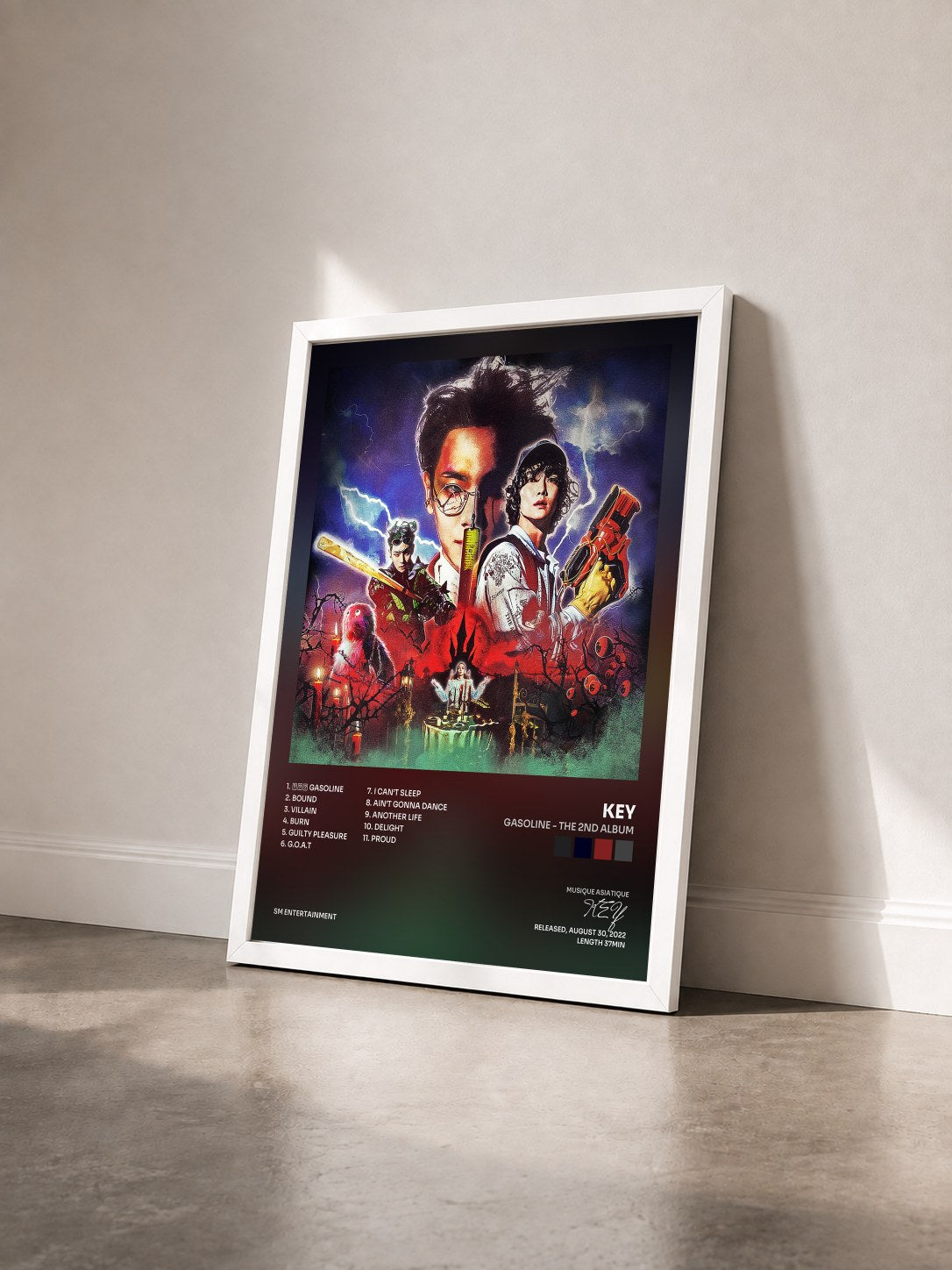 #blanc Tableau de l'album Gasoline - The 2nd Album de KEY vu de trois quarts, cadre blanc