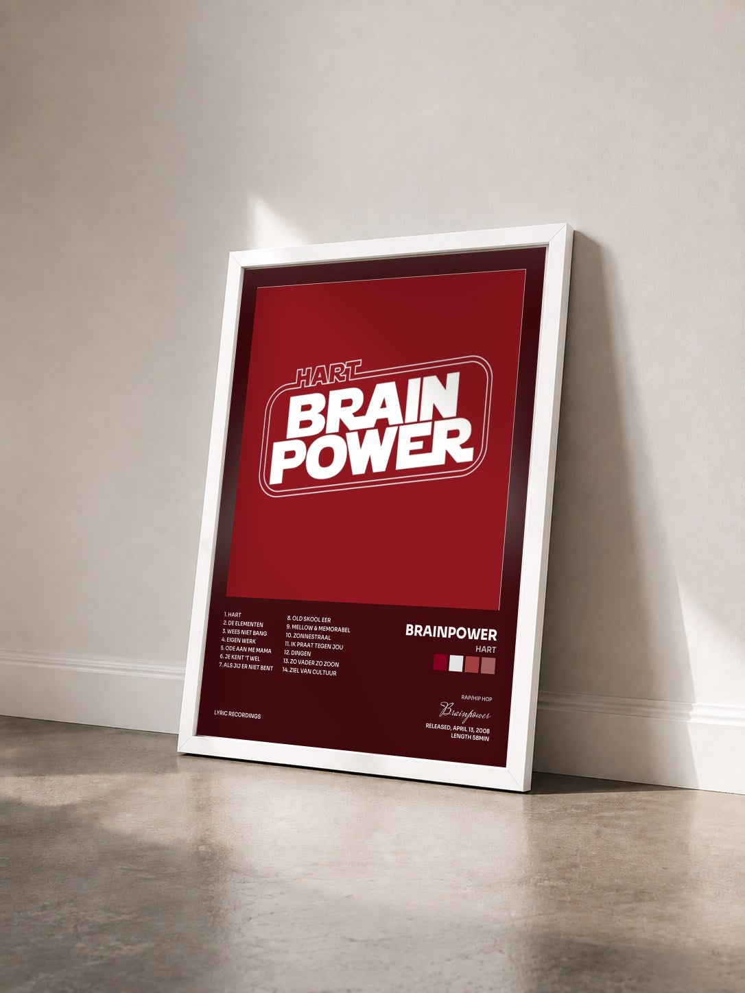 #blanc Tableau de l'album Hart de Brainpower vu de trois quarts, cadre blanc