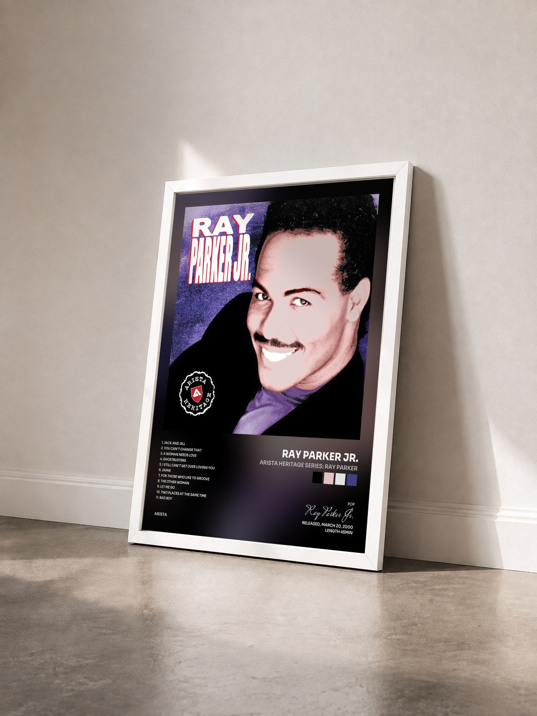 #blanc Tableau de l'album Arista Heritage Series: Ray Parker de Ray Parker Jr. vu de trois quarts, cadre blanc