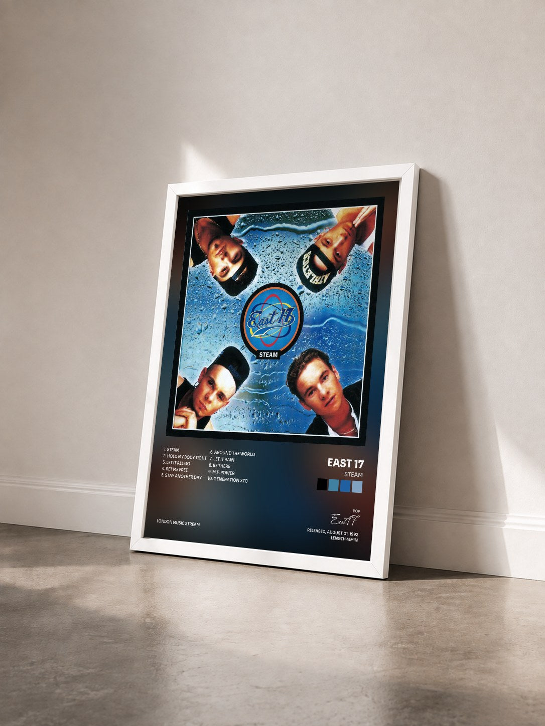 #blanc Tableau de l'album Steam de East 17 vu de trois quarts, cadre blanc