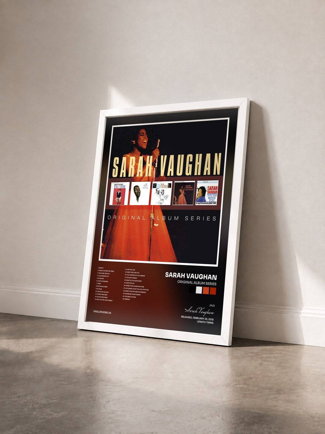 #blanc Tableau de l'album Original Album Series de Sarah Vaughan vu de trois quarts, cadre blanc