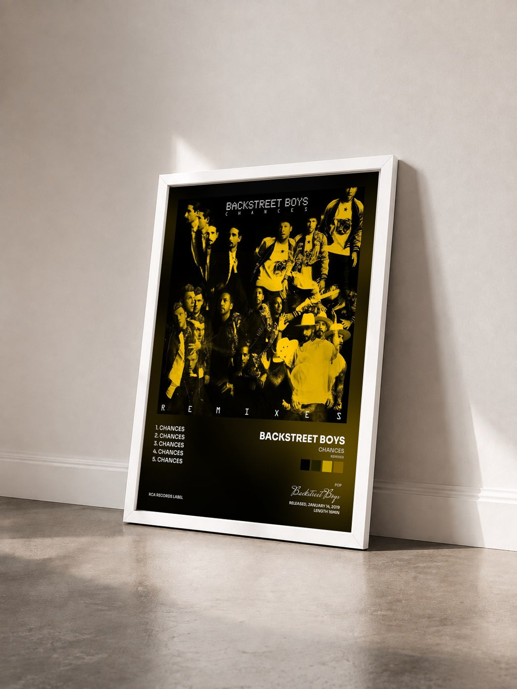 #blanc Tableau de l'album Chances (Remixes) de Backstreet Boys vu de trois quarts, cadre blanc