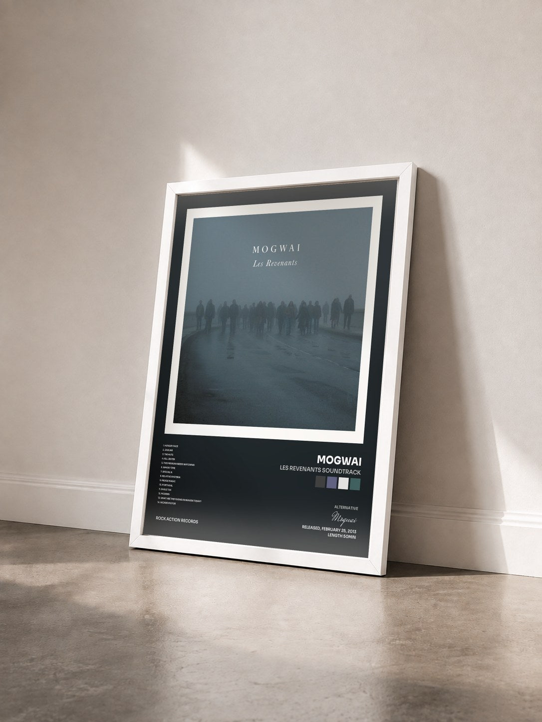 #blanc Tableau de l'album Les Revenants Soundtrack de Mogwai vu de trois quarts, cadre blanc