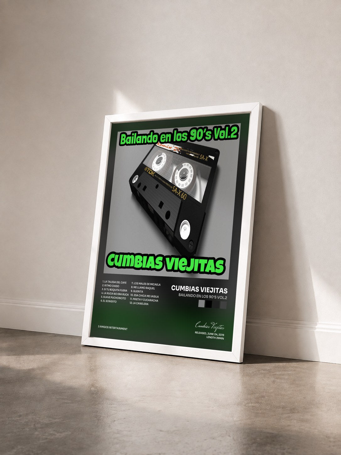 #blanc Tableau de l'album Bailando En Los 90's Vol.2 de Cumbias Viejitas vu de trois quarts, cadre blanc