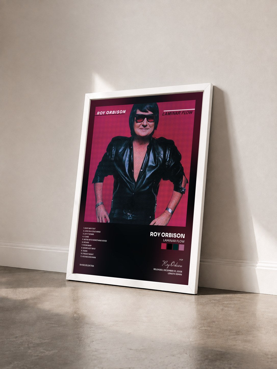 #blanc Tableau de l'album Laminar Flow de Roy Orbison vu de trois quarts, cadre blanc