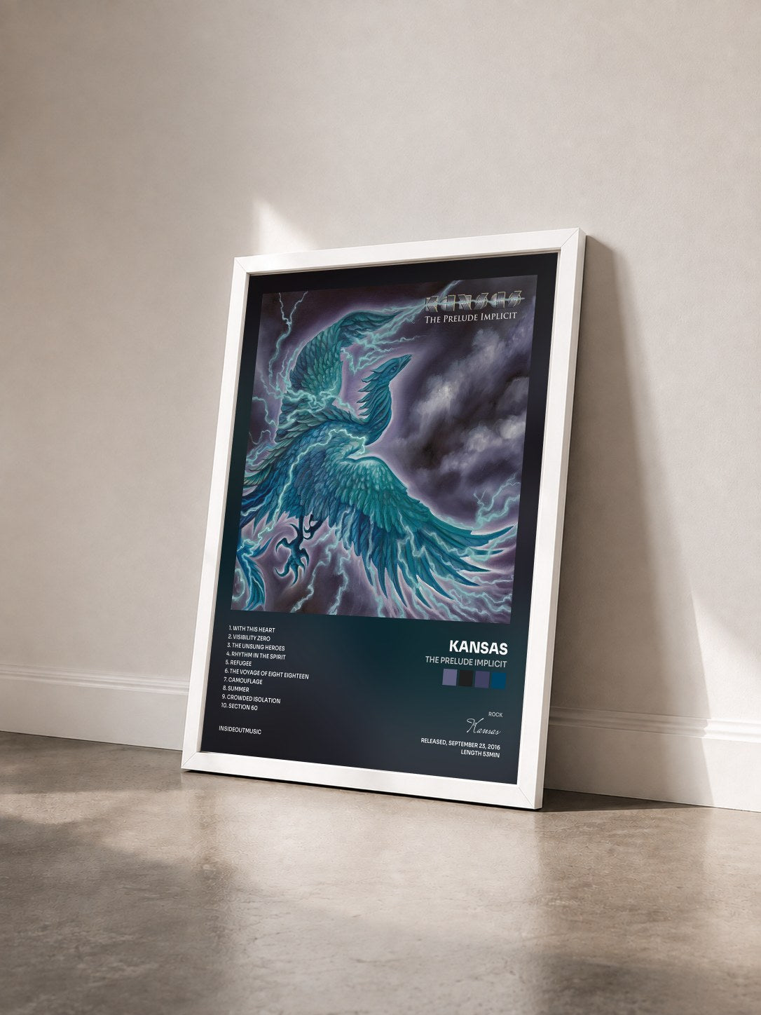 #blanc Tableau de l'album The Prelude Implicit  de Kansas vu de trois quarts, cadre blanc