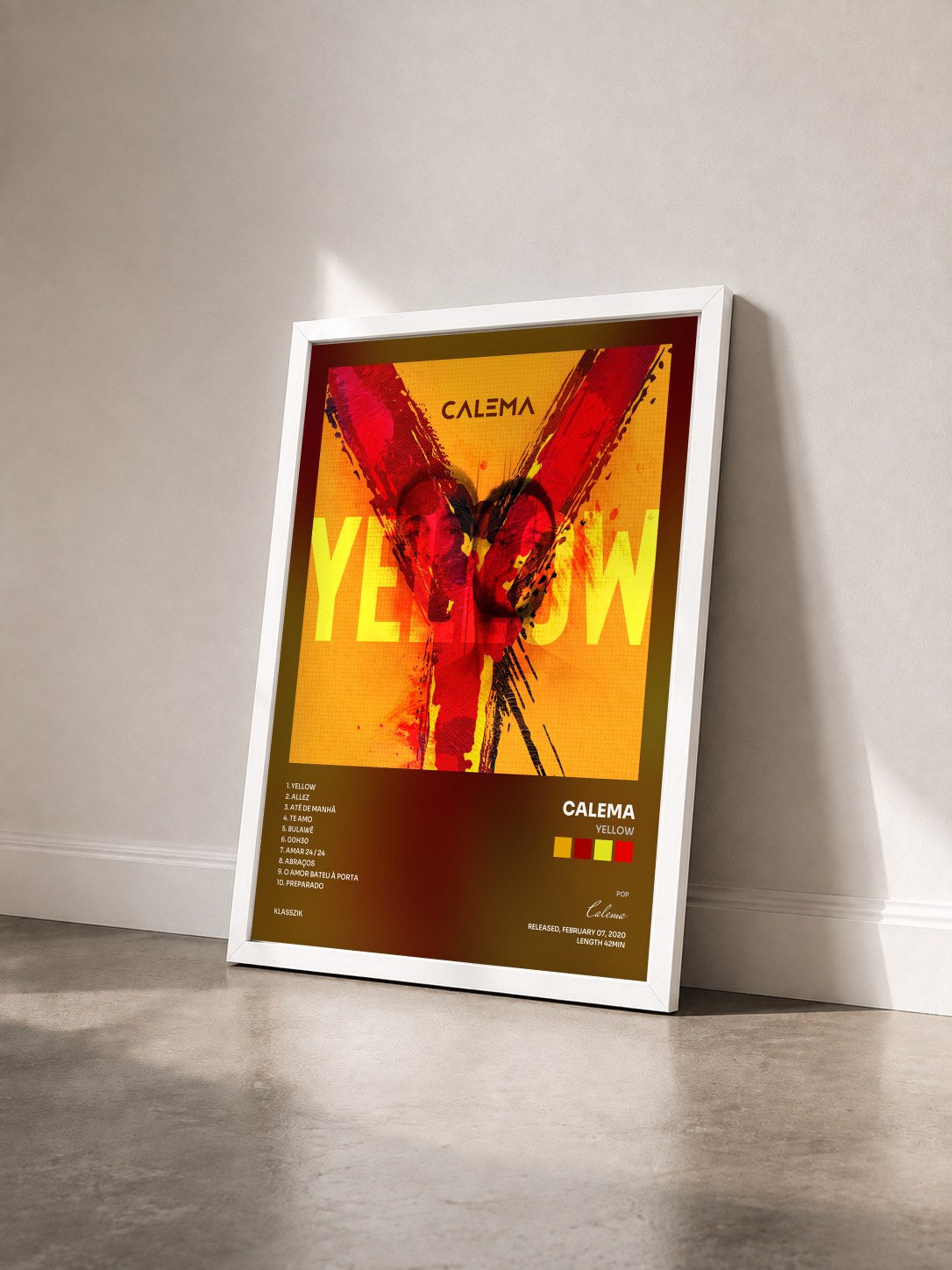 #blanc Tableau de l'album Yellow de Calema vu de trois quarts, cadre blanc