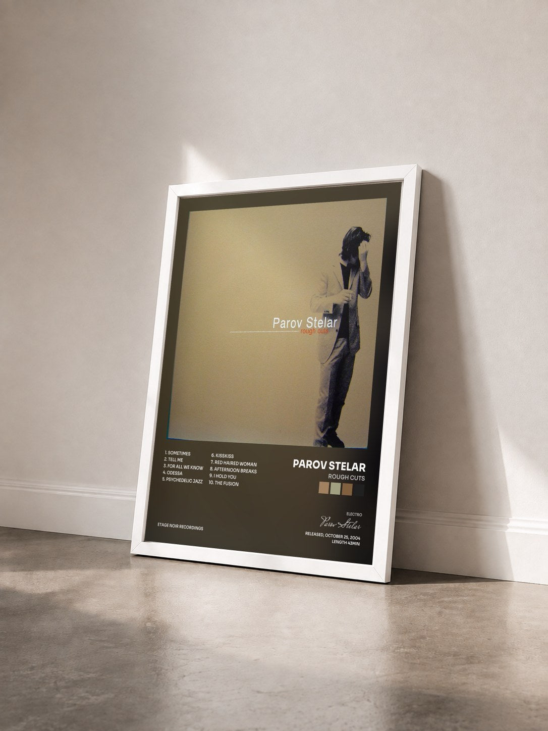#blanc Tableau de l'album Rough Cuts de Parov Stelar vu de trois quarts, cadre blanc