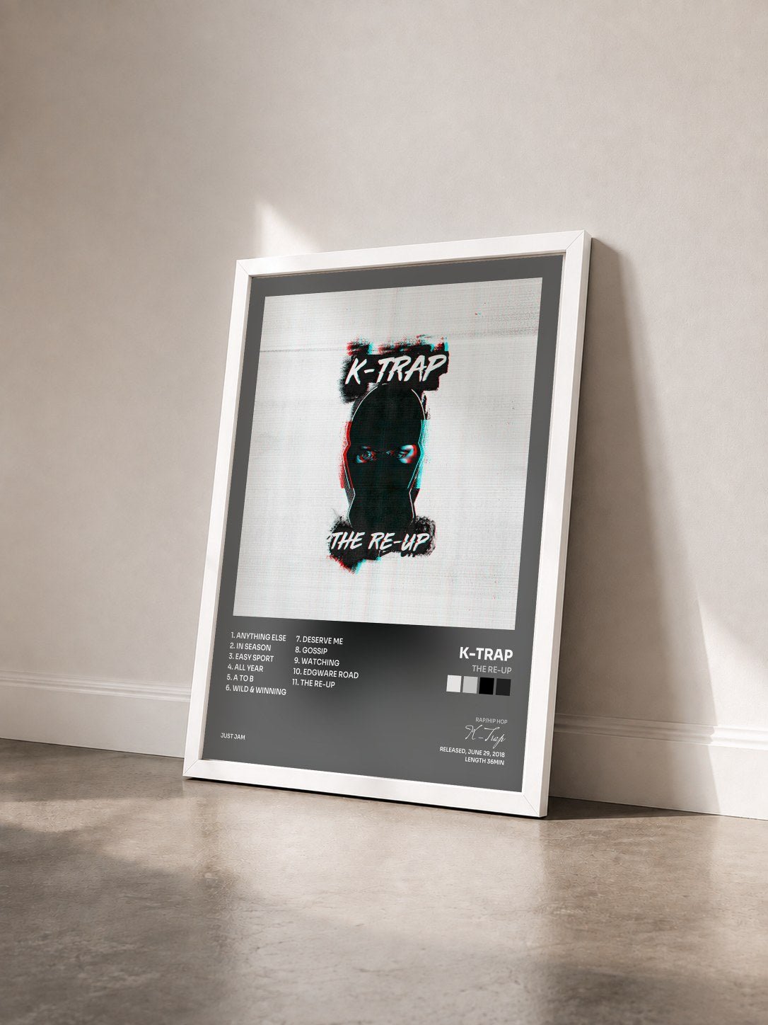 #blanc Tableau de l'album The Re-Up de K-Trap vu de trois quarts, cadre blanc