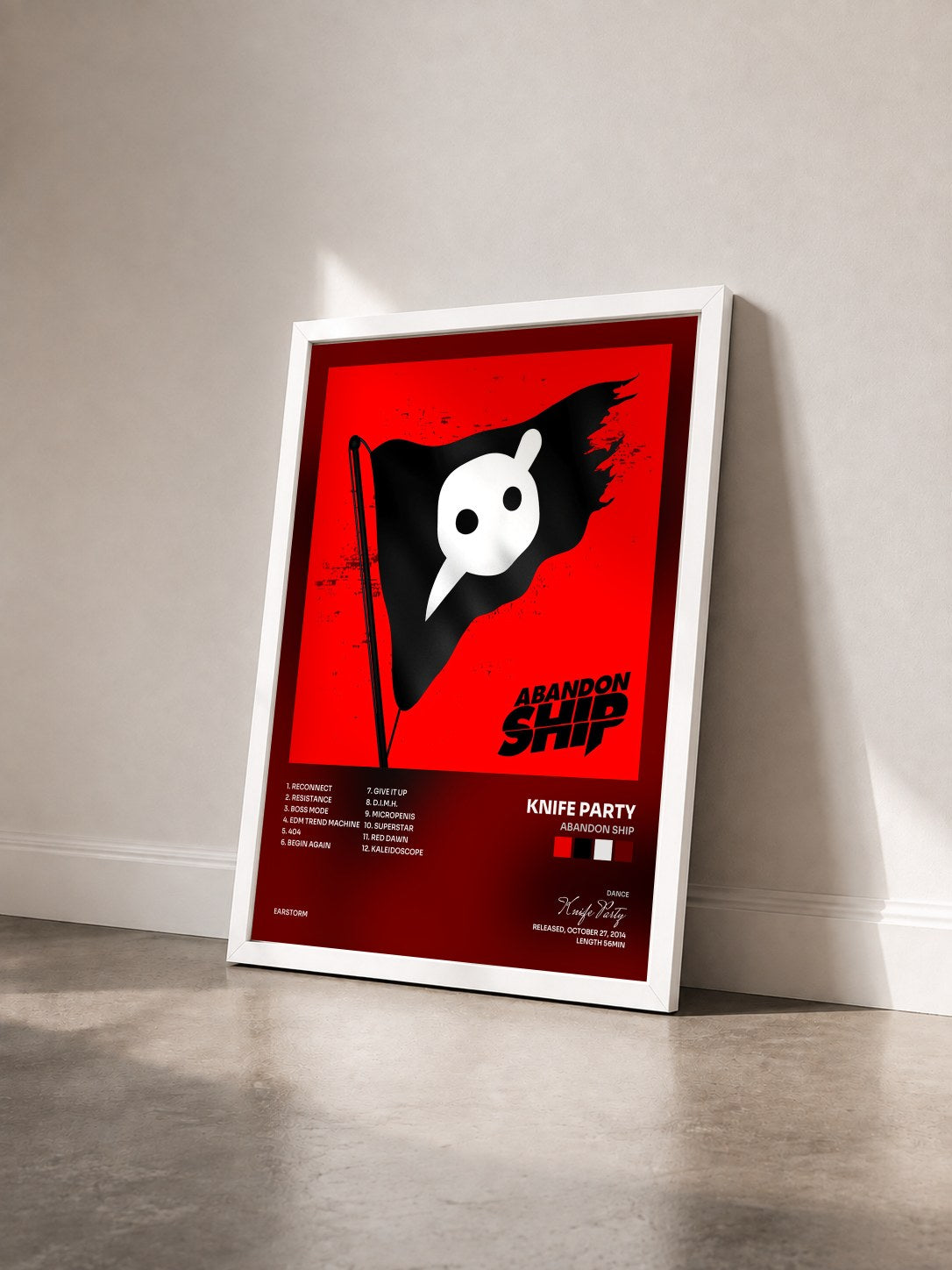 #blanc Tableau de l'album Abandon Ship de Knife Party vu de trois quarts, cadre blanc