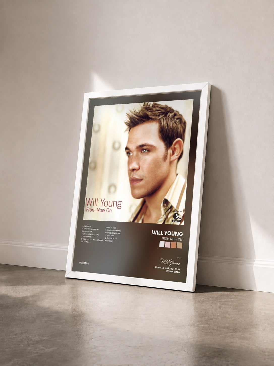 #blanc Tableau de l'album From Now On de Will Young vu de trois quarts, cadre blanc