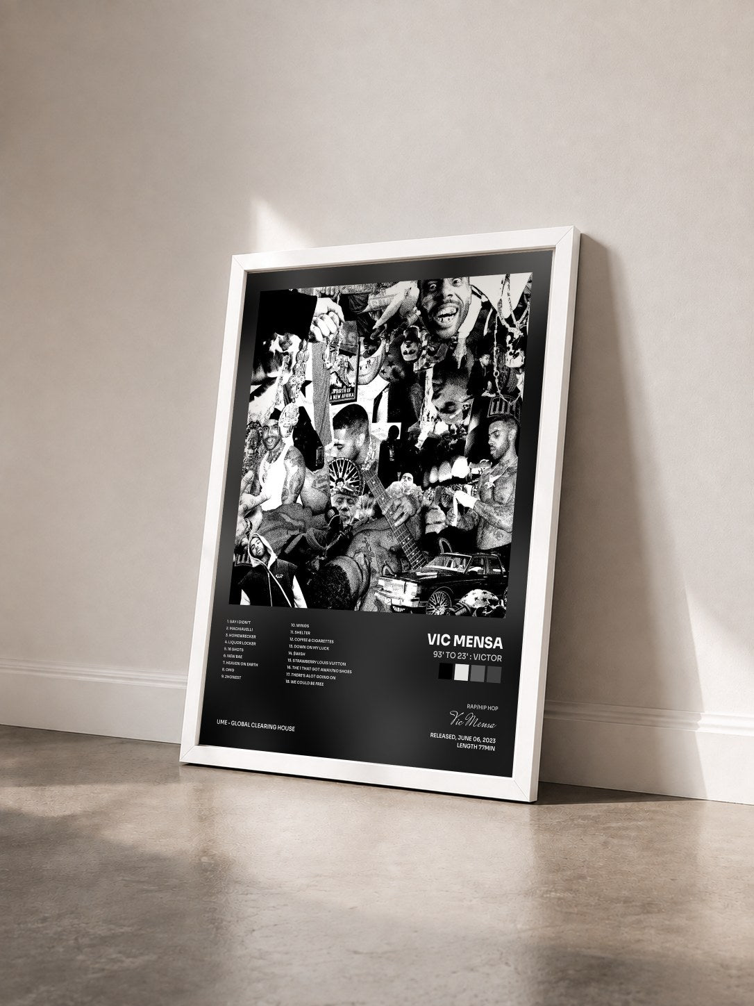 #blanc Tableau de l'album 93' to 23' : VICTOR de Vic Mensa vu de trois quarts, cadre blanc