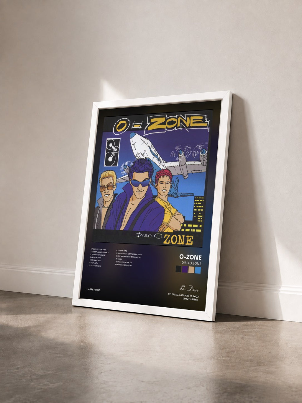 #blanc Tableau de l'album Disc o zone de O-Zone vu de trois quarts, cadre blanc