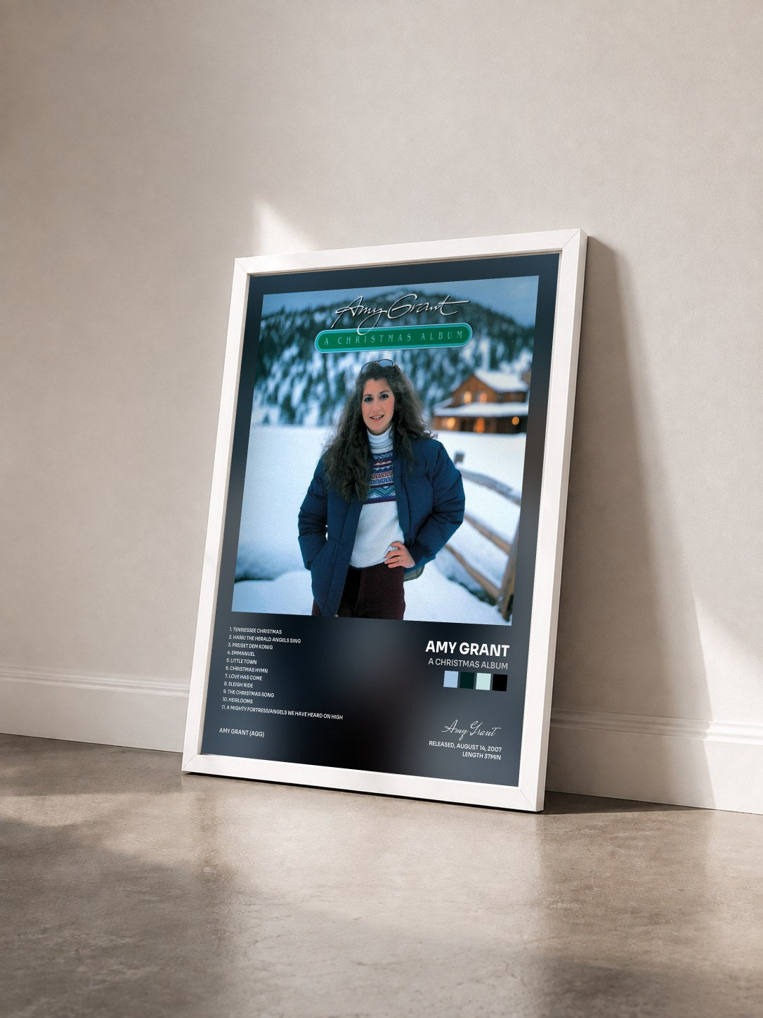 #blanc Tableau de l'album A Christmas Album de Amy Grant vu de trois quarts, cadre blanc