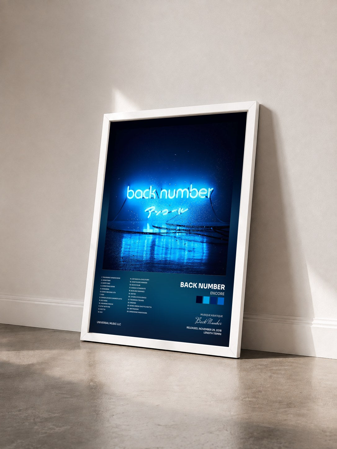 #blanc Tableau de l'album Encore de Back Number vu de trois quarts, cadre blanc