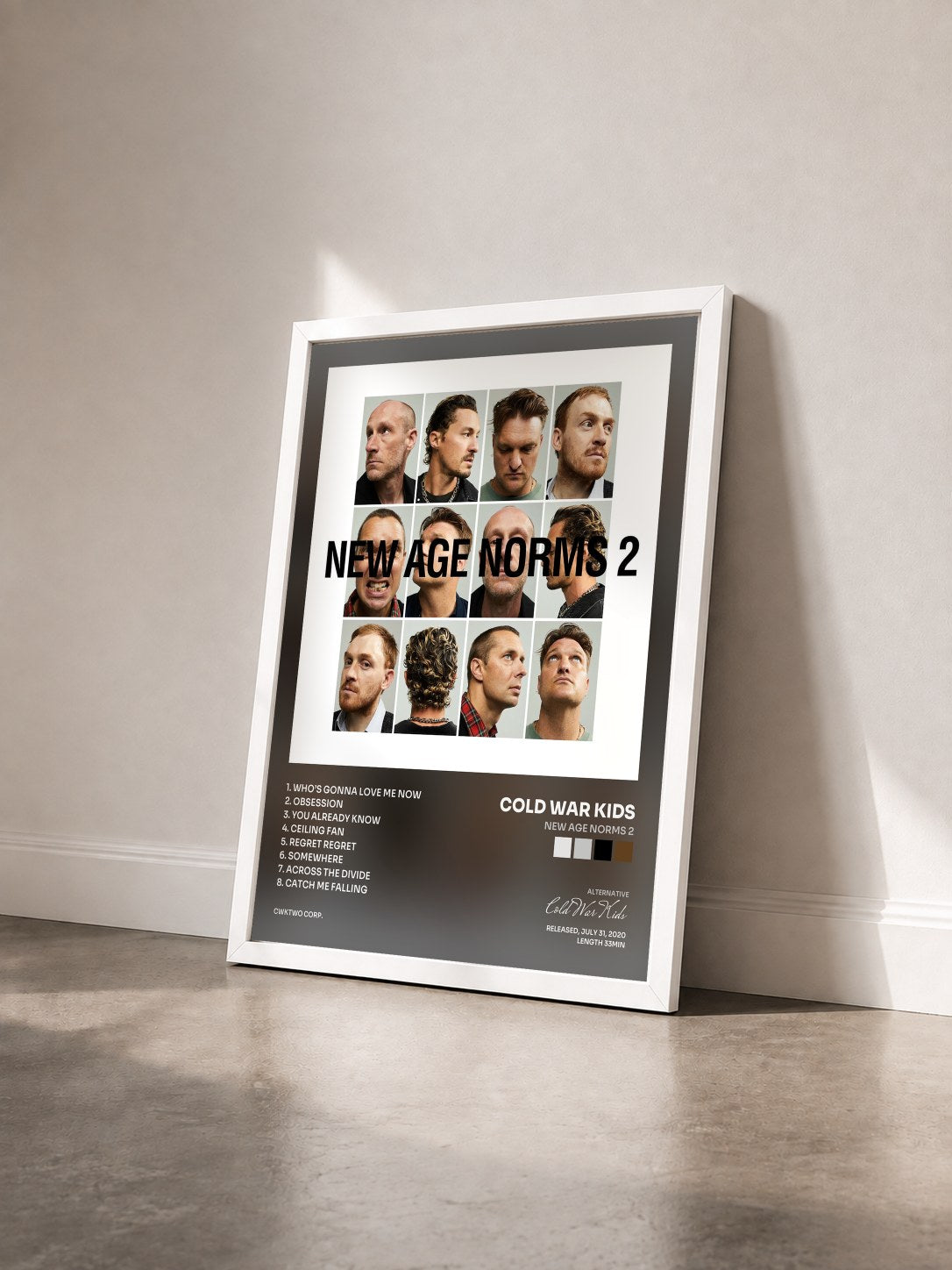 #blanc Tableau de l'album New Age Norms 2 de Cold War Kids vu de trois quarts, cadre blanc