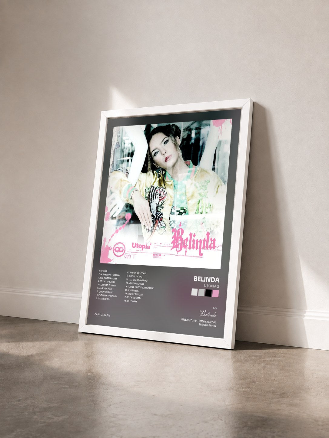 #blanc Tableau de l'album Utopia 2 de Belinda vu de trois quarts, cadre blanc